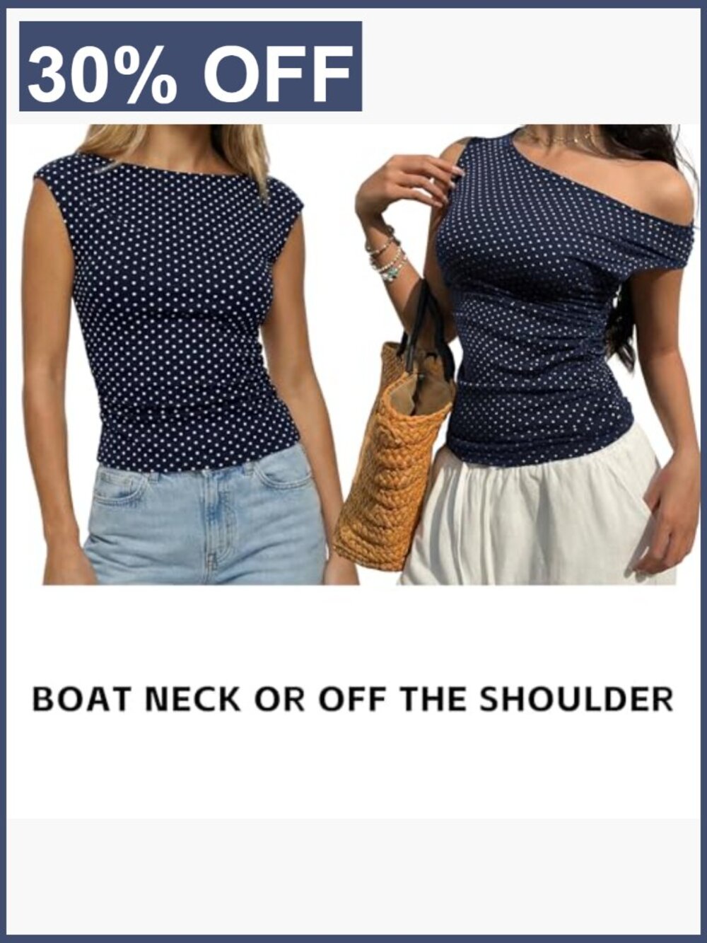 Off Shoulder Tank Top Ruched Polka Dot Sleeveless Summer Cute Going Out - Picture 4 of 7